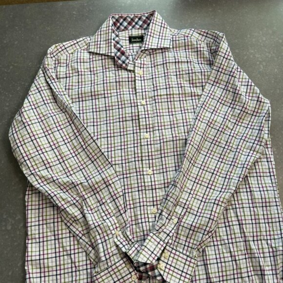 Neiman Marcus Multicolor Plaid Long Sleeve Button-Up Shirt - Size Large - Picture 3 of 11